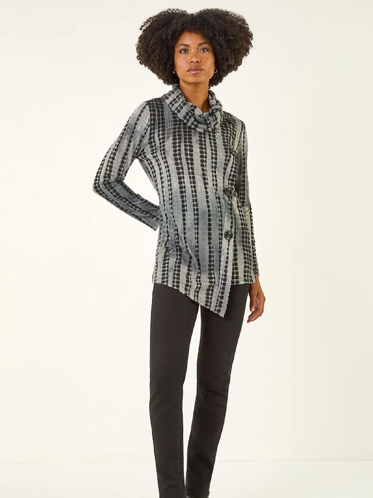 Roman Grey Cowl Neck Buttoned Tunic Top - Image 2 of 5 Roman Grey Cowl Neck Buttoned Tunic Top - Image 2 of 5