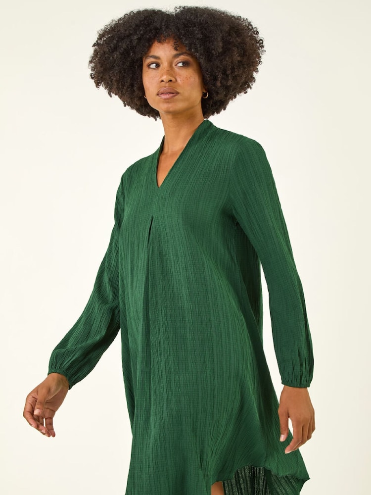 Roman Green Textured V-Neck Swing Dress - Image 2 of 5 Roman Green Textured V-Neck Swing Dress - Image 2 of 5