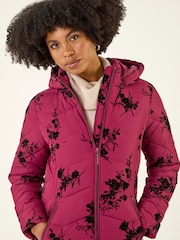 Roman Red Floral Flock Padded Coat - Image 4 of 5