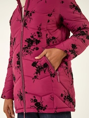 Roman Red Floral Flock Padded Coat - Image 5 of 5