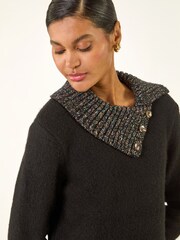 Roman Black Collared Buttoned Knit Jumper - Image 1 of 5