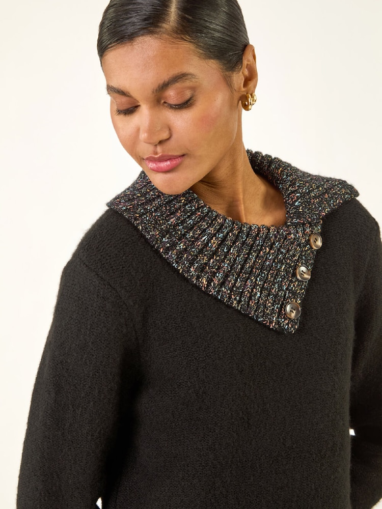 Roman Black Collared Buttoned Knit Jumper - Image 1 of 5 Roman Black Collared Buttoned Knit Jumper - Image 1 of 5