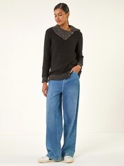 Roman Black Collared Buttoned Knit Jumper - Image 2 of 5