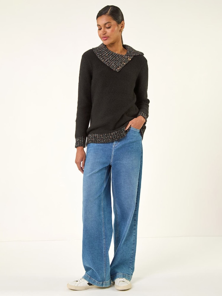 Roman Black Collared Buttoned Knit Jumper - Image 2 of 5