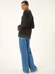 Roman Black Collared Buttoned Knit Jumper - Image 3 of 5