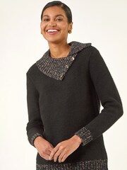 Roman Black Collared Buttoned Knit Jumper - Image 4 of 5