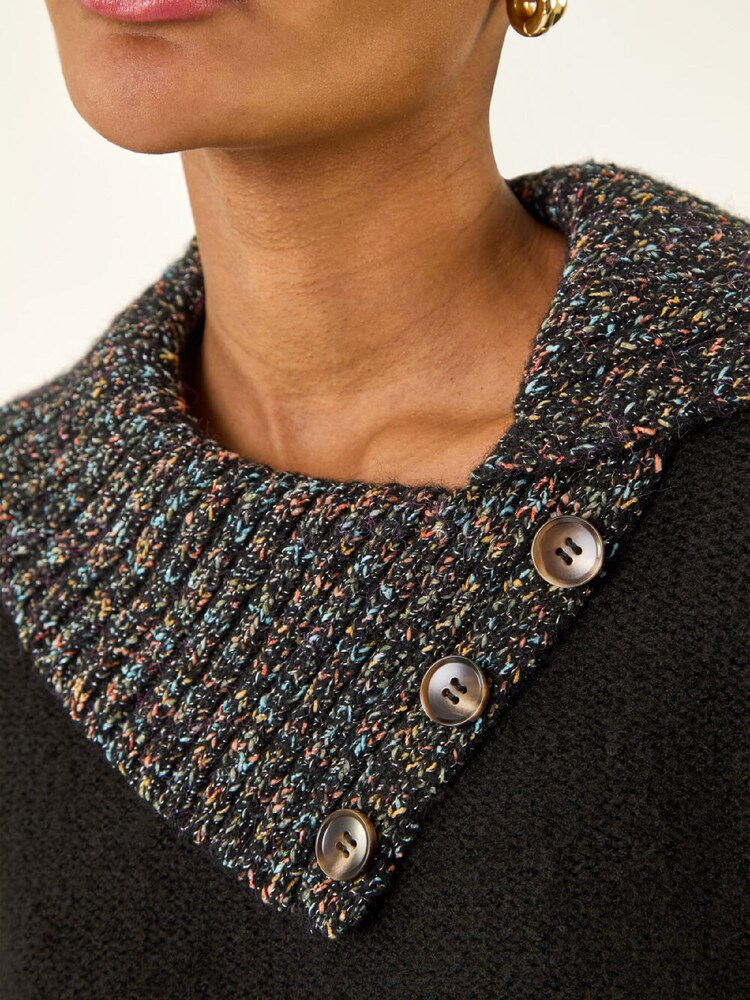 Roman Black Collared Buttoned Knit Jumper - Image 5 of 5