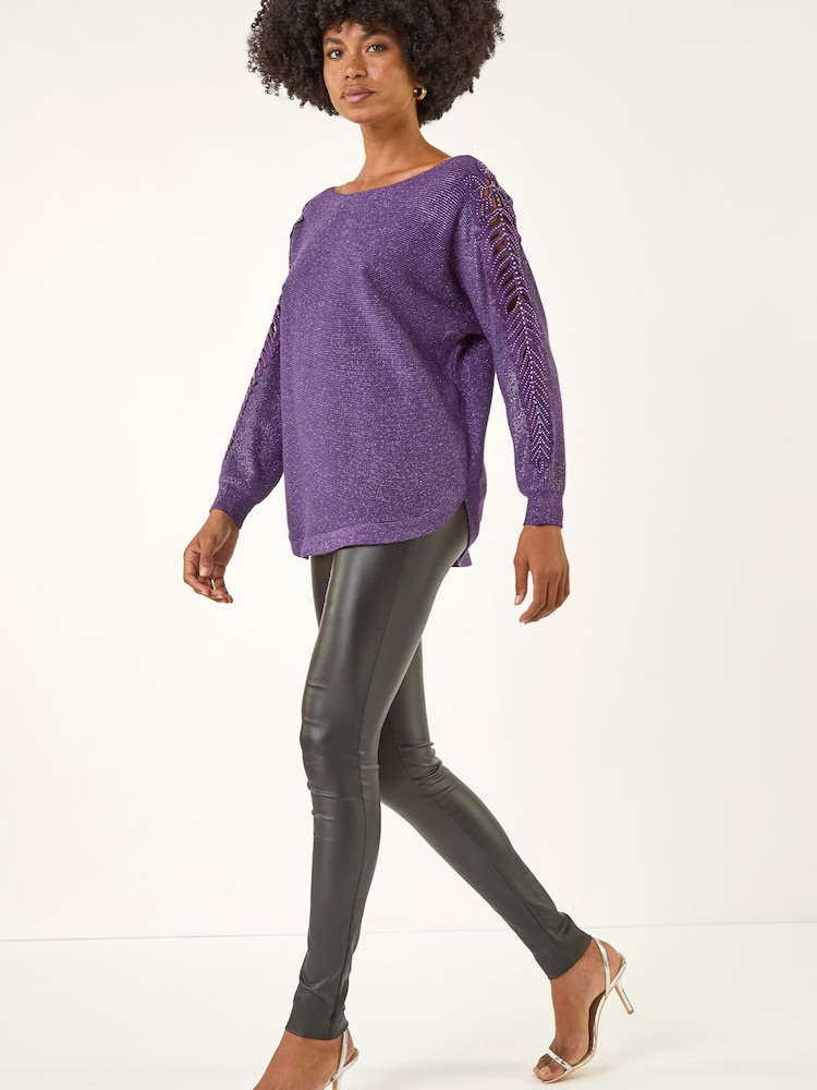 Roman Purple Shimmer Leaf Knit Jumper - Image 2 of 5 Roman Purple Shimmer Leaf Knit Jumper - Image 2 of 5
