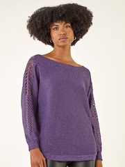 Roman Purple Shimmer Leaf Knit Jumper - Image 4 of 5