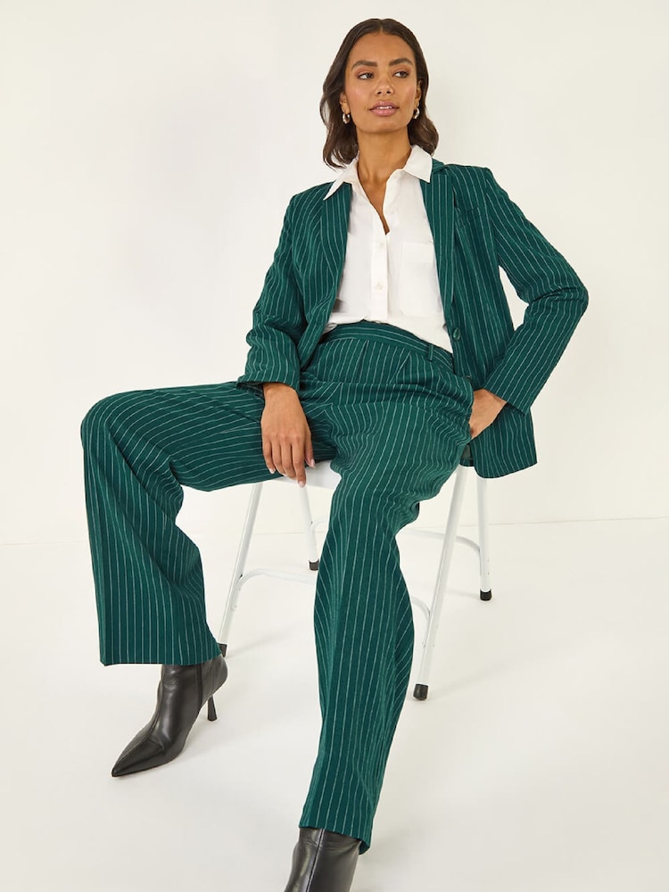 Roman Green Stripe Wide Leg Trousers - Image 1 of 5 Roman Green Stripe Wide Leg Trousers - Image 1 of 5
