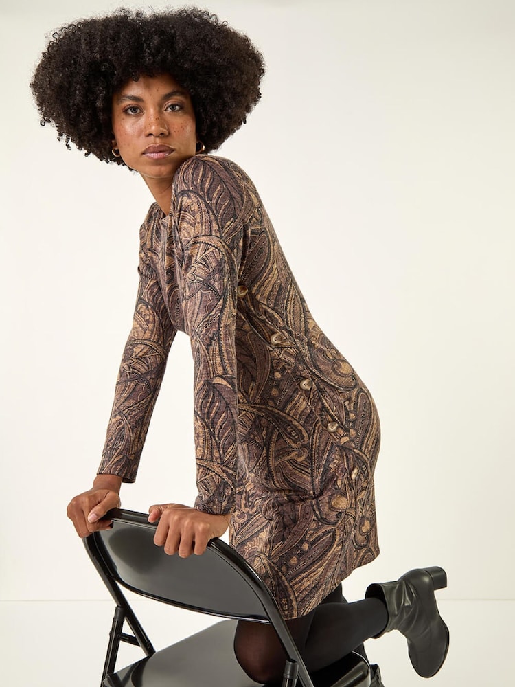 Roman Brown Paisley Pocket Swing Dress - Image 1 of 5 Roman Brown Paisley Pocket Swing Dress - Image 1 of 5
