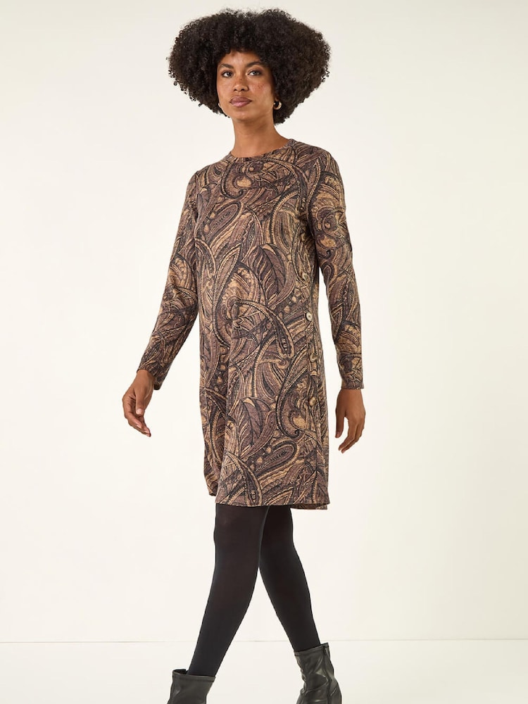 Roman Brown Paisley Pocket Swing Dress - Image 2 of 5 Roman Brown Paisley Pocket Swing Dress - Image 2 of 5