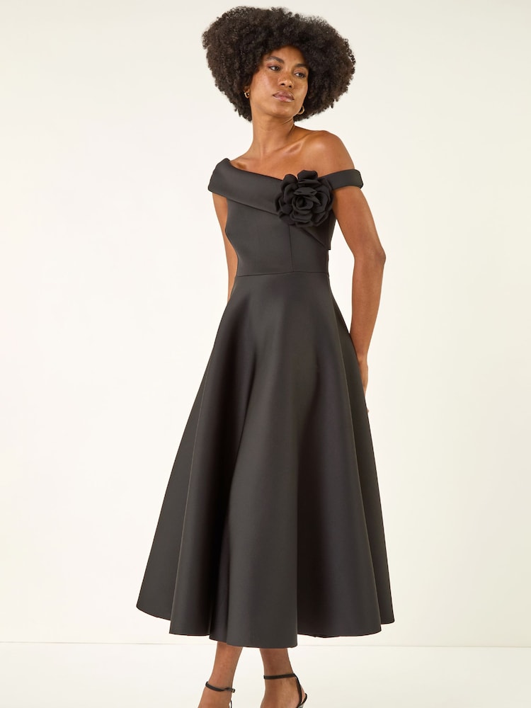 Roman Black Corsage Premium Stretch Midi Dress - Image 2 of 5 Roman Black Corsage Premium Stretch Midi Dress - Image 2 of 5