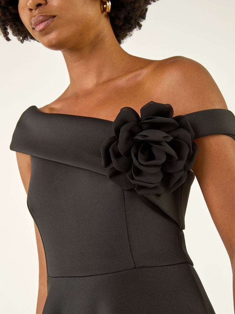 Roman Black Corsage Premium Stretch Midi Dress - Image 5 of 5 Roman Black Corsage Premium Stretch Midi Dress - Image 5 of 5