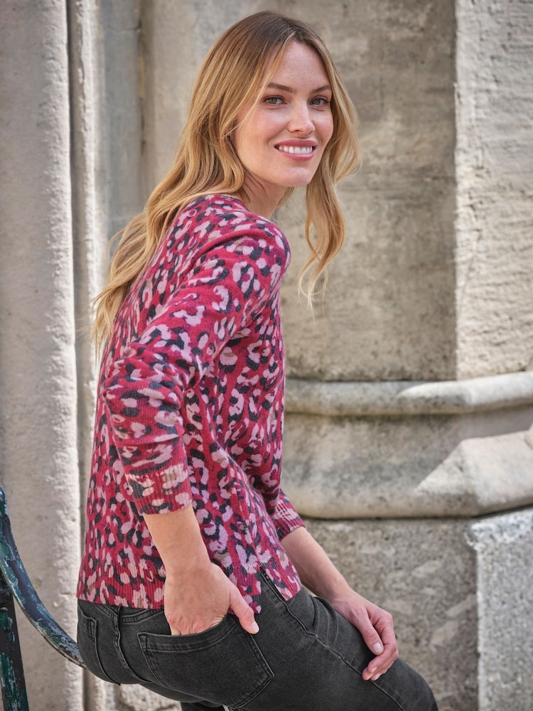 Pure Collection Print Crew Neck Jumper - Image 2 of 3 Pure Collection Print Crew Neck Jumper - Image 2 of 3