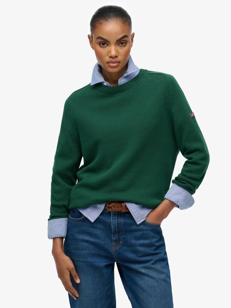 Superdry Green Slouchy Knitted Crew Jumper - Image 1 of 4