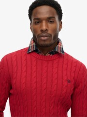 Superdry Red Cotton Cable Knit Crew Jumper - Image 4 of 5