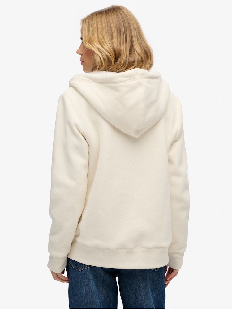 Superdry White Borg Lined Zip Hoodie - Image 2 of 6