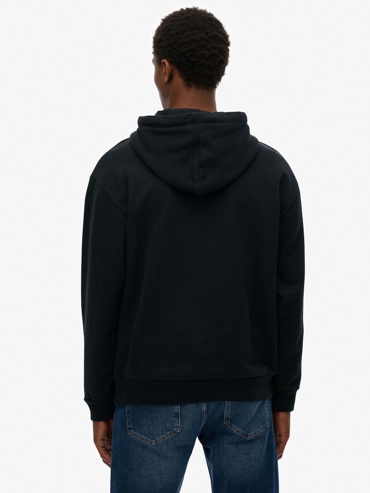 Superdry Black Athletic Embossed Oversized Hoodie - Image 2 of 7 Superdry Black Athletic Embossed Oversized Hoodie - Image 2 of 7