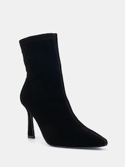 Novo Black Chrome Kiss Point Toe Stiletto Stretch Ankle Boots - Image 3 of 6