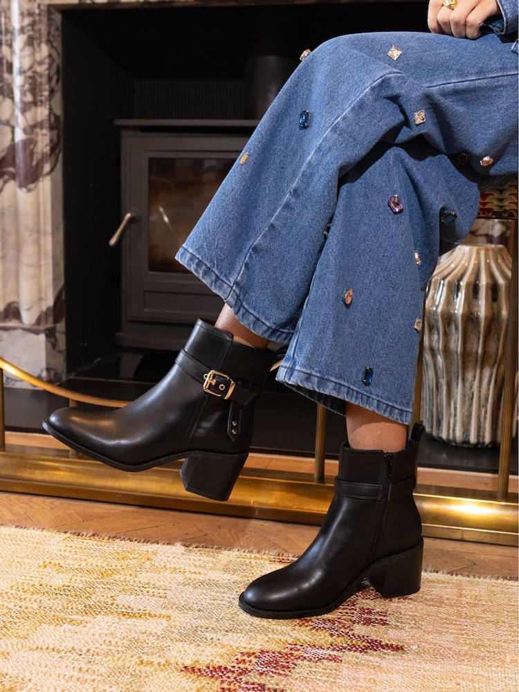 Novo Black Jasmine Round Toe Block Heel Buckle Detail Ankle Boots - Image 1 of 6 Novo Black Jasmine Round Toe Block Heel Buckle Detail Ankle Boots - Image 1 of 6