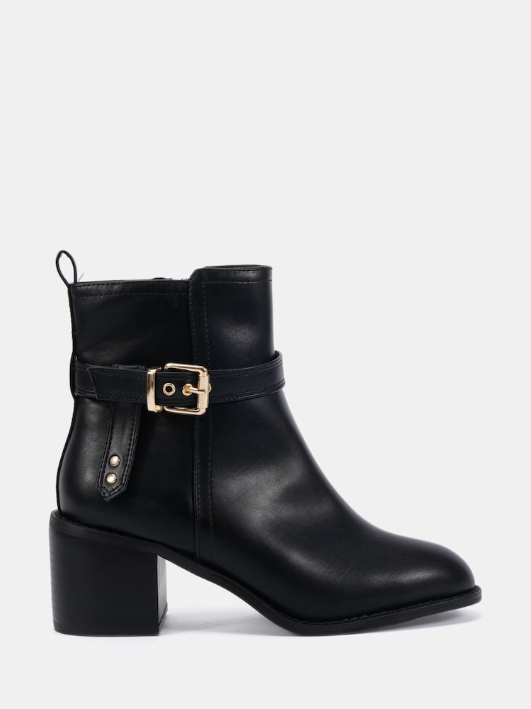 Novo Black Jasmine Round Toe Block Heel Buckle Detail Ankle Boots - Image 2 of 6 Novo Black Jasmine Round Toe Block Heel Buckle Detail Ankle Boots - Image 2 of 6
