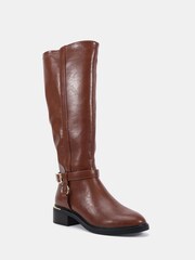 Novo Brown Goa Buckle Ring Detail Knee High Stretch Boots - Image 3 of 6