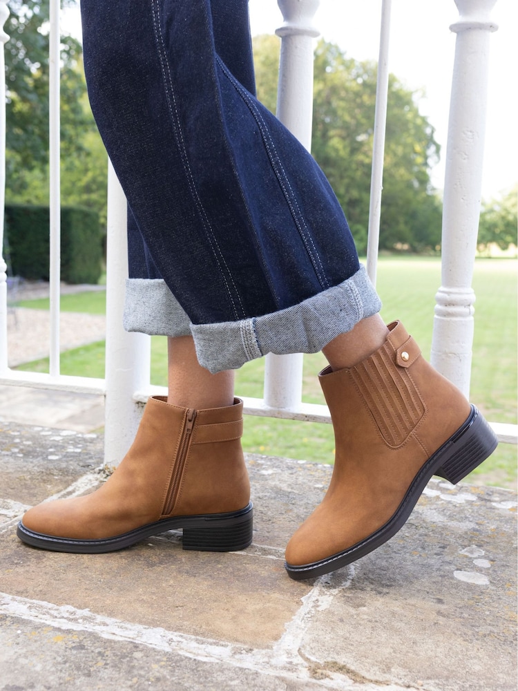 Novo Natural Wide Fit Darlina Flat Chelsea Ankle Boots - Image 1 of 6 Novo Natural Wide Fit Darlina Flat Chelsea Ankle Boots - Image 1 of 6