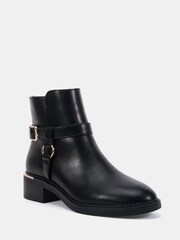 Novo Black Wide Fit Dora Buckle Ring Detail Flat Ankle Boots - Image 3 of 6