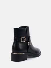 Novo Black Wide Fit Dora Buckle Ring Detail Flat Ankle Boots - Image 4 of 6