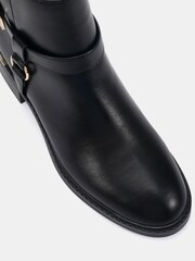 Novo Black Wide Fit Dora Buckle Ring Detail Flat Ankle Boots - Image 5 of 6