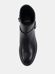 Novo Black Wide Fit Dora Buckle Ring Detail Flat Ankle Boots - Image 6 of 6