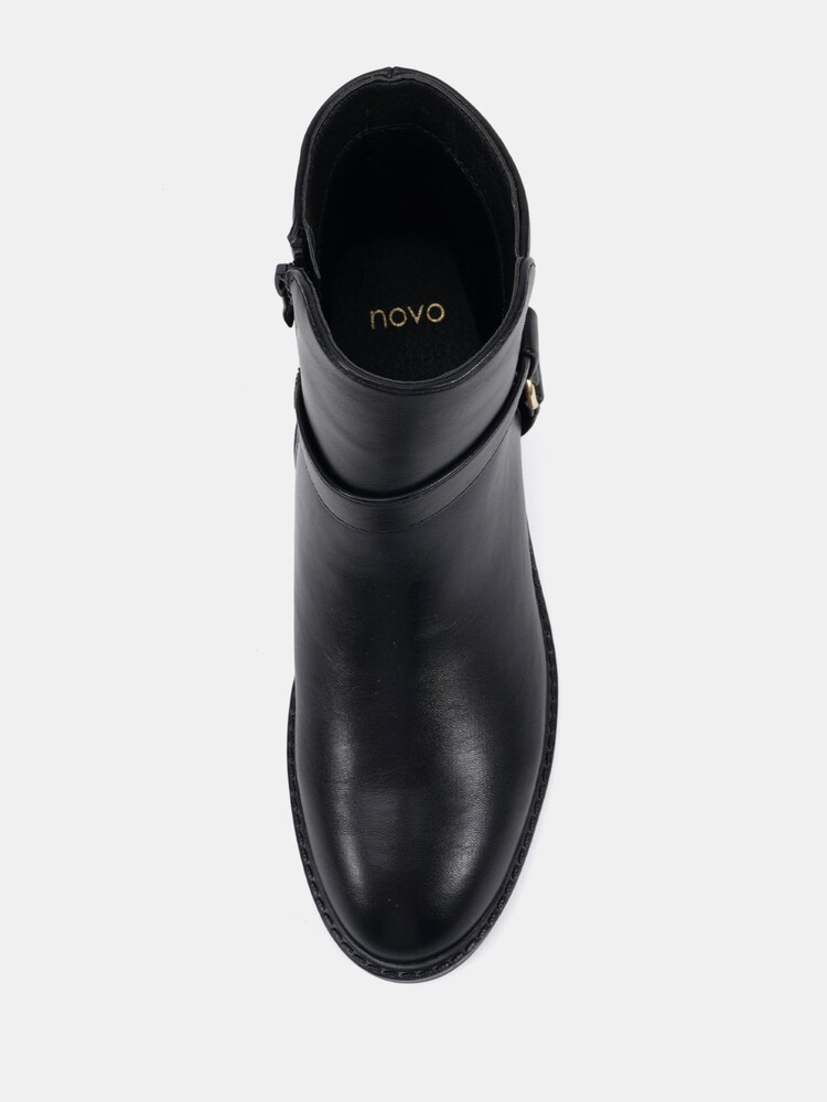 Novo Black Wide Fit Dora Buckle Ring Detail Flat Ankle Boots - Image 6 of 6