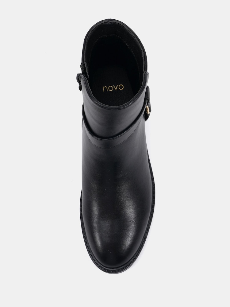 Novo Black Wide Fit Dora Buckle Ring Detail Flat Ankle Boots - Image 6 of 6 Novo Black Wide Fit Dora Buckle Ring Detail Flat Ankle Boots - Image 6 of 6