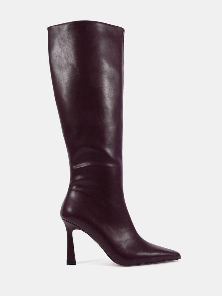 Novo Red Wide Fit Galaxy Point Toe Stiletto Stretch Knee Boots - Image 2 of 6 Novo Red Wide Fit Galaxy Point Toe Stiletto Stretch Knee Boots - Image 2 of 6