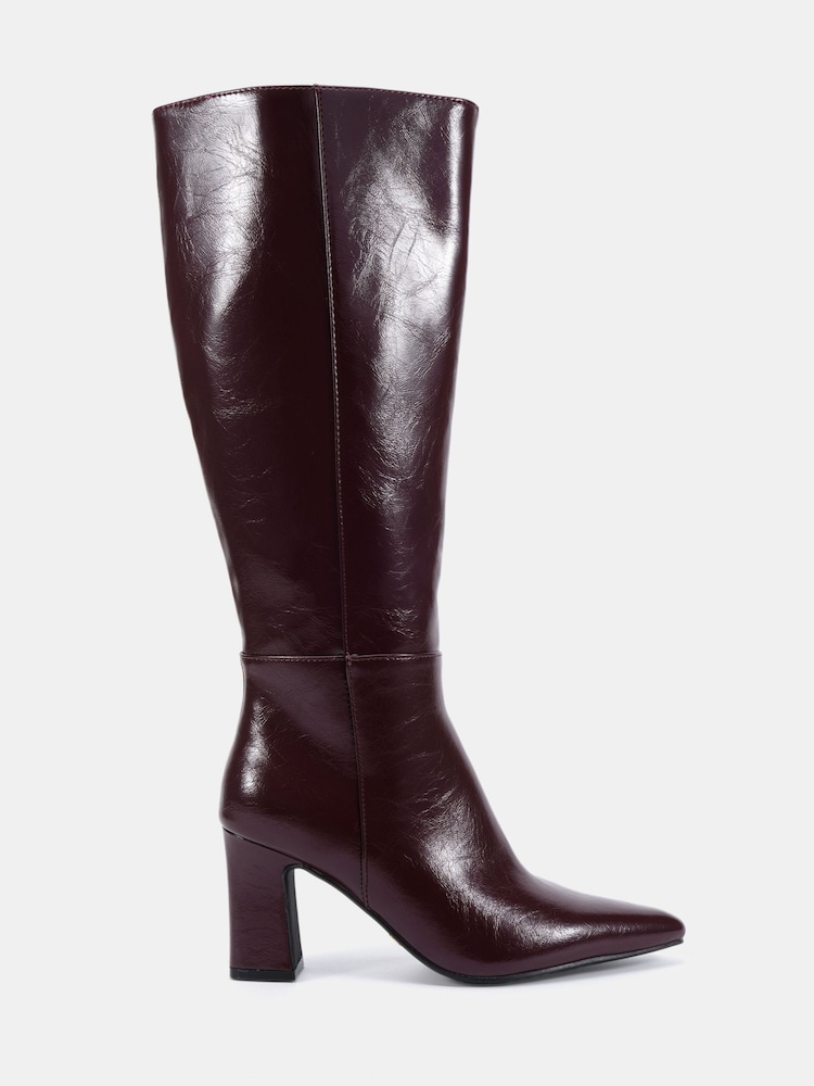 Novo Red Wide Fit Gala Point Toe Block Heel Knee Boots - Image 2 of 5