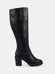 Novo Black Wide Fit Genie Block Heel Cleated Unit Stretch Knee Boots - Image 6 of 6