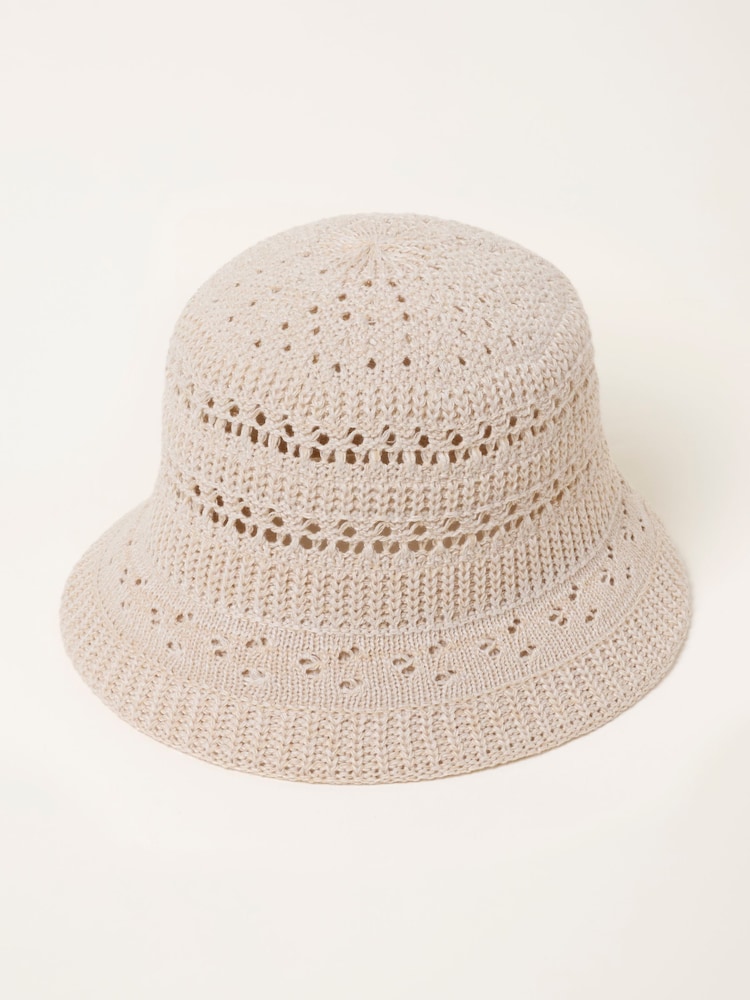 FatFace Cream Crochet Bucket Hat - Image 1 of 2 FatFace Cream Crochet Bucket Hat - Image 1 of 2
