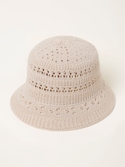 FatFace Cream Crochet Bucket Hat - Image 3 of 4