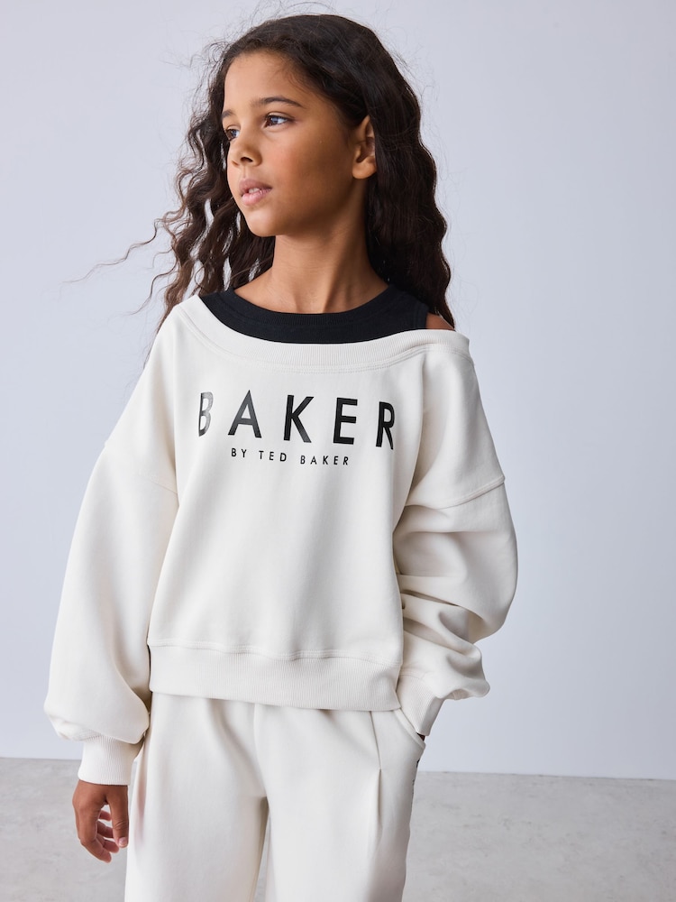 Baker by Ted Baker Stone Off-The-Shoulder Sweat & Wide Leg Jogger Set 2 Piece - Image 2 of 12 Baker by Ted Baker Stone Off-The-Shoulder Sweat & Wide Leg Jogger Set 2 Piece - Image 2 of 12