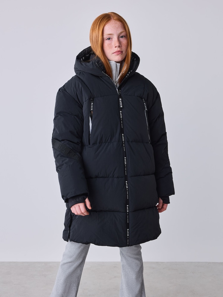 Baker by Ted Baker Black Shower Resistant Longline Padded Coat - Image 1 of 7 Baker by Ted Baker Black Shower Resistant Longline Padded Coat - Image 1 of 7