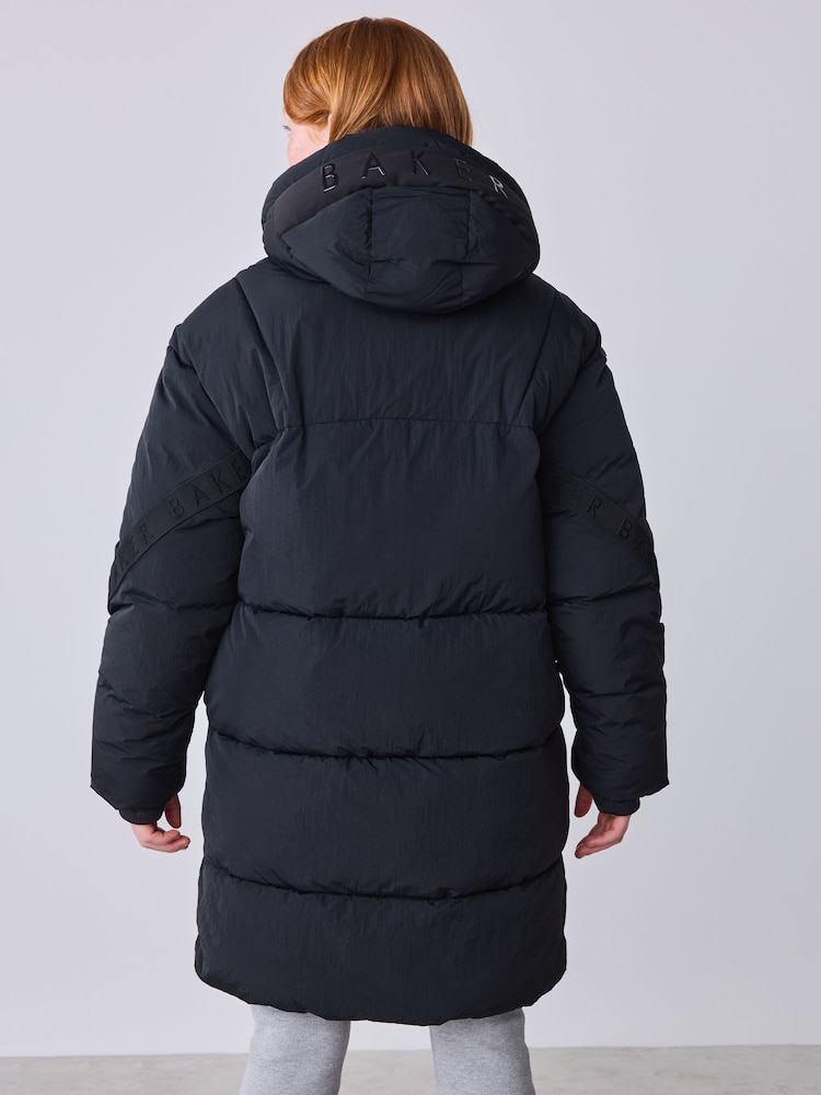 Baker by Ted Baker Black Shower Resistant Longline Padded Coat - Image 2 of 7 Baker by Ted Baker Black Shower Resistant Longline Padded Coat - Image 2 of 7