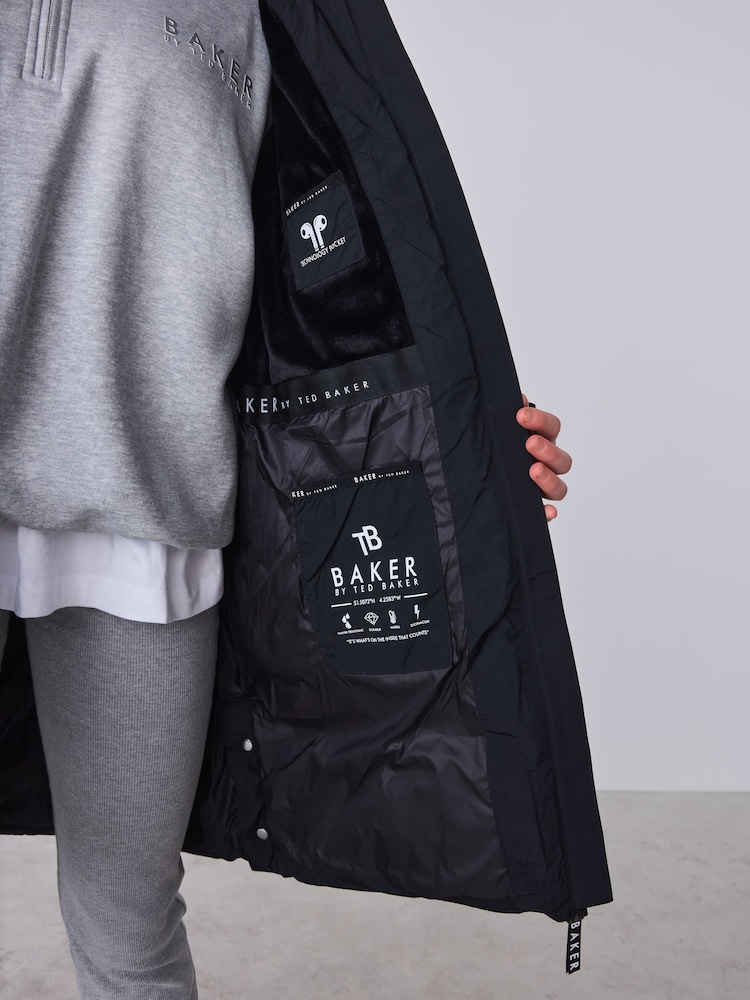 Baker by Ted Baker Black Shower Resistant Longline Padded Coat - Image 7 of 7 Baker by Ted Baker Black Shower Resistant Longline Padded Coat - Image 7 of 7