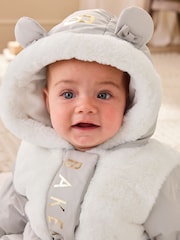 Baker by Ted Baker Cream Shower Resistant Fur Mix Padded Snowsuit - Image 4 of 14