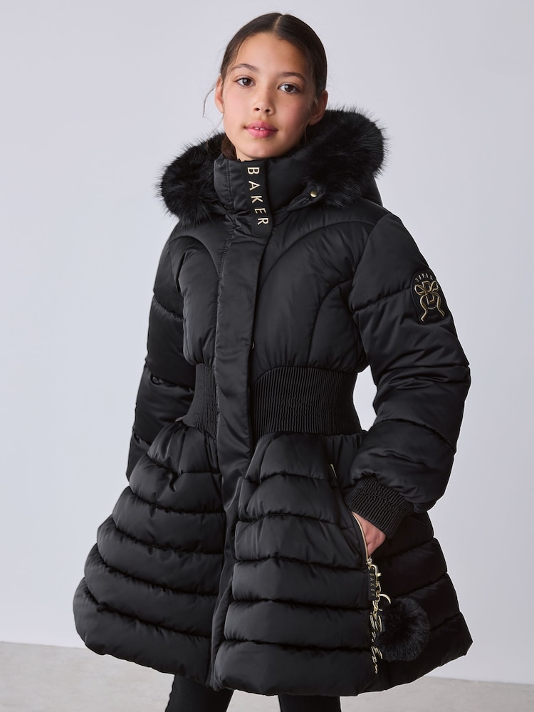 Baker by Ted Baker Shower Resistant Skirted Padded Black Coat - Image 1 of 22