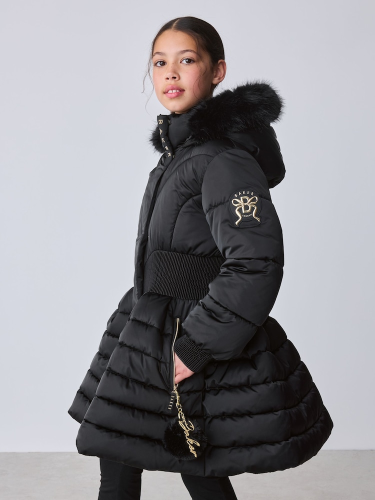 Baker by Ted Baker Shower Resistant Skirted Padded Black Coat - Image 2 of 22