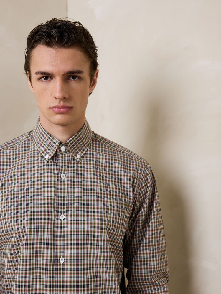 Green/Pink Regular Fit N. Premium 100% Cotton Smart Check Long Sleeve Shirt - Image 1 of 9