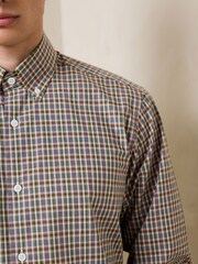 Green/Pink Regular Fit N. Premium 100% Cotton Smart Check Long Sleeve Shirt - Image 5 of 9
