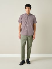 Burgundy Red Mini Check Regular Fit Easy Iron Button Down Short Sleeve Oxford Shirt - Image 2 of 8