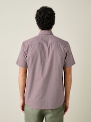 Burgundy Red Mini Check Regular Fit Easy Iron Button Down Short Sleeve Oxford Shirt - Image 3 of 8